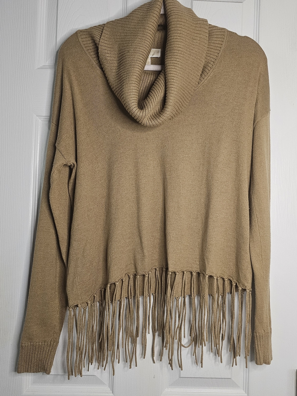 Michael Kors Camel Fringe Cowl Neck Sweater